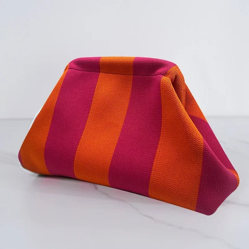 Summer Woven Crochet Purses for Women Beach Clutch Handbags 2026 Dumpling Hobo Casual Colorblock Bag Ladies Ruched Cloud Purse