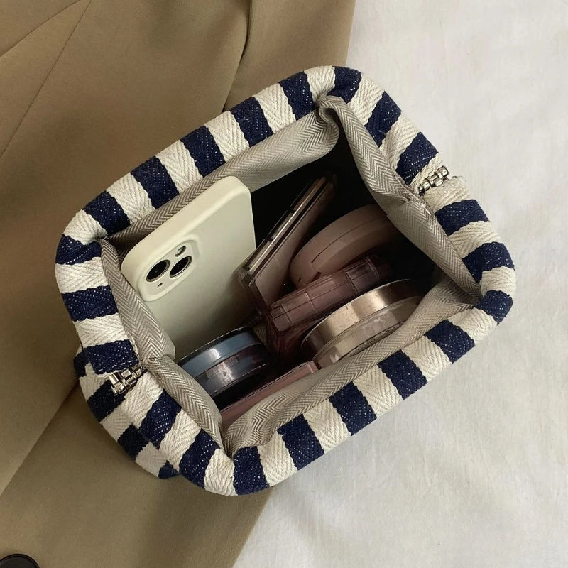 Summer Woven Crochet Purses for Women Beach Clutch Handbags 2026 Dumpling Hobo Casual Colorblock Bag Ladies Ruched Cloud Purse